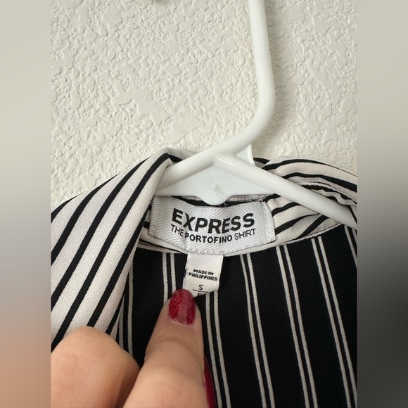 Express The Portofino Shirt Black & White Striped Blouse - Picture 3 of 3